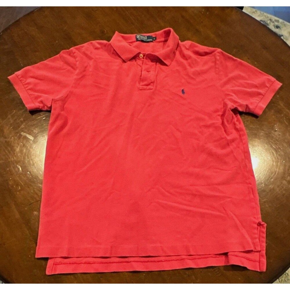 Polo Ralph Lauren Men's L Pink Solid Polo Shirt Short Sleeve Embroidered Logo